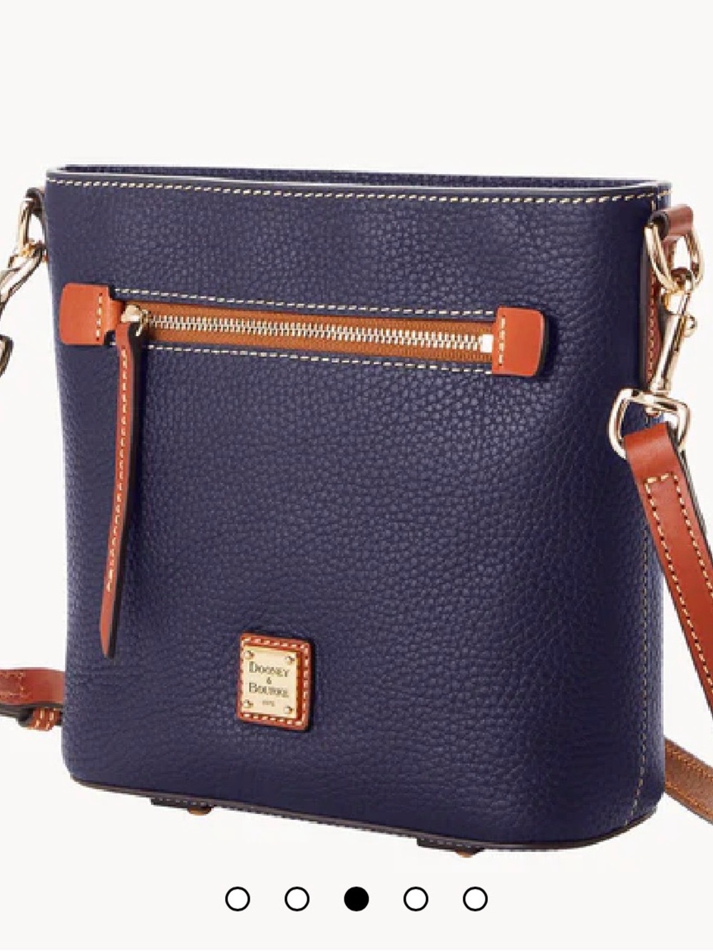 Dooney & Bourke Navy Pebble Leather Crossbody with Brown Trim and Gold Hardware